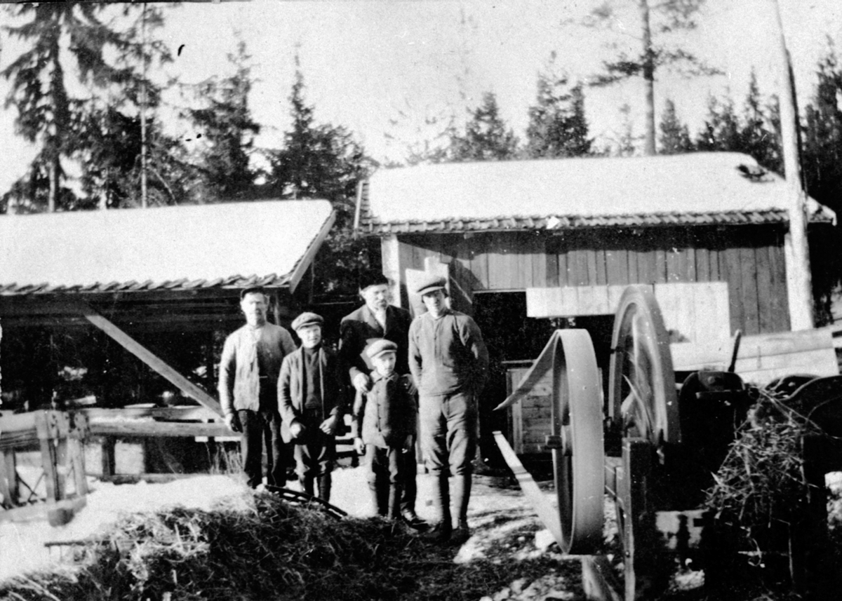 Anno Domkirkeodden, Fem menn og en gutt ved drivverk med removerføring på Sendstad, Nes, Hedmark.