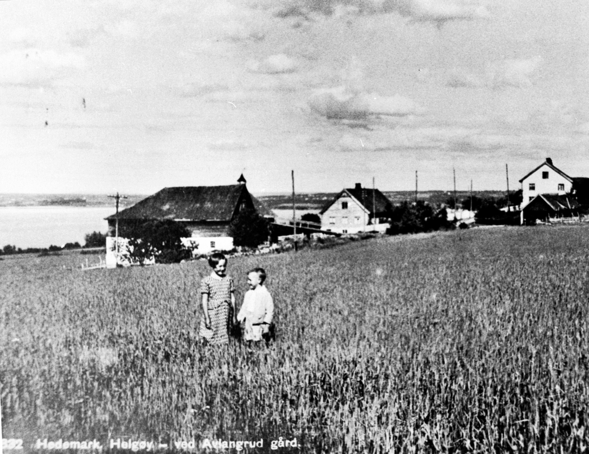 Anno Domkirkeodden, Nedre Avlangerud, Helgøya. 2 jenter i forgrunn.