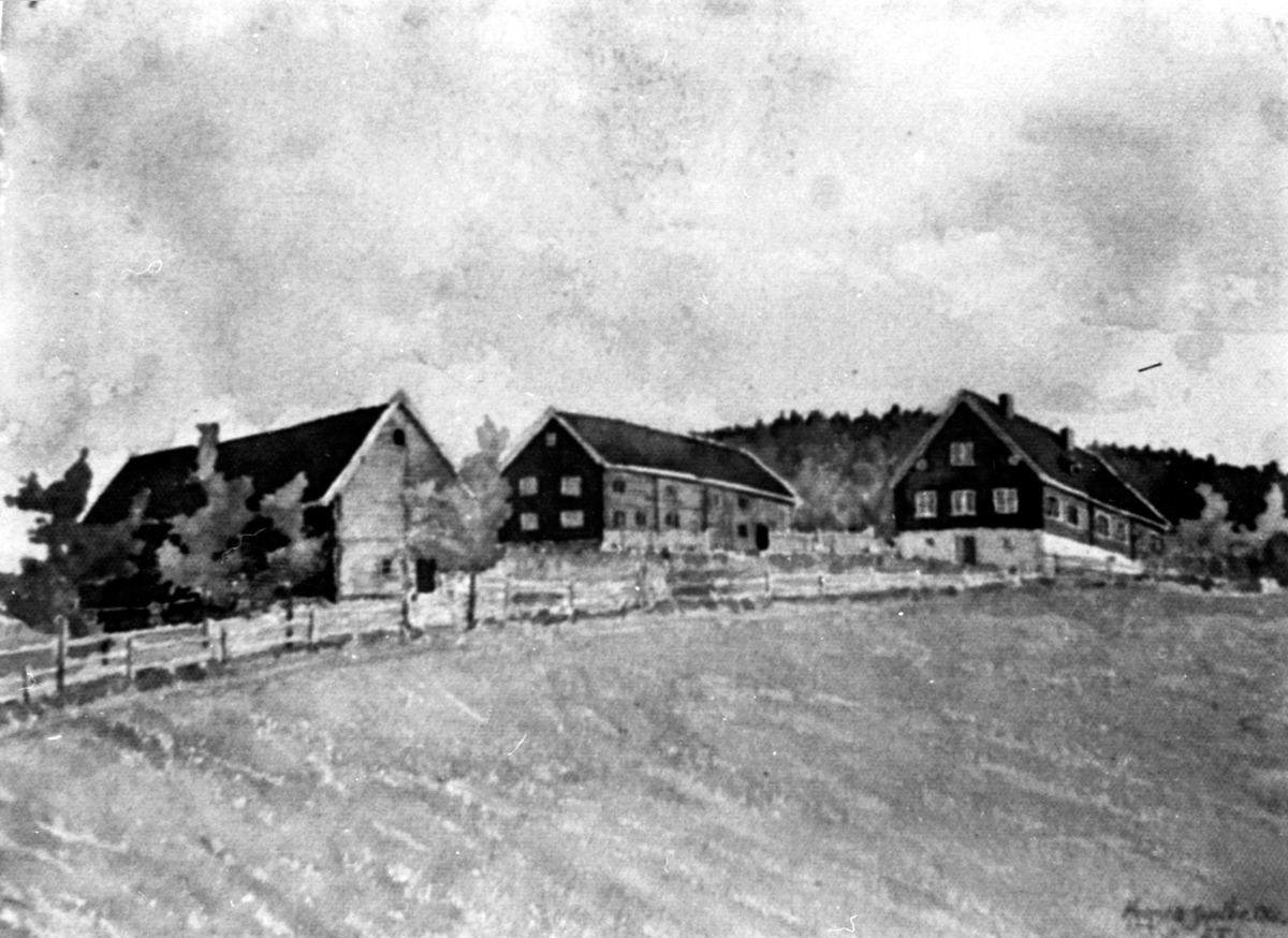 Anno Domkirkeodden, Heggen, Helgøya. Maleri av A. Faye Lund fra 1906.