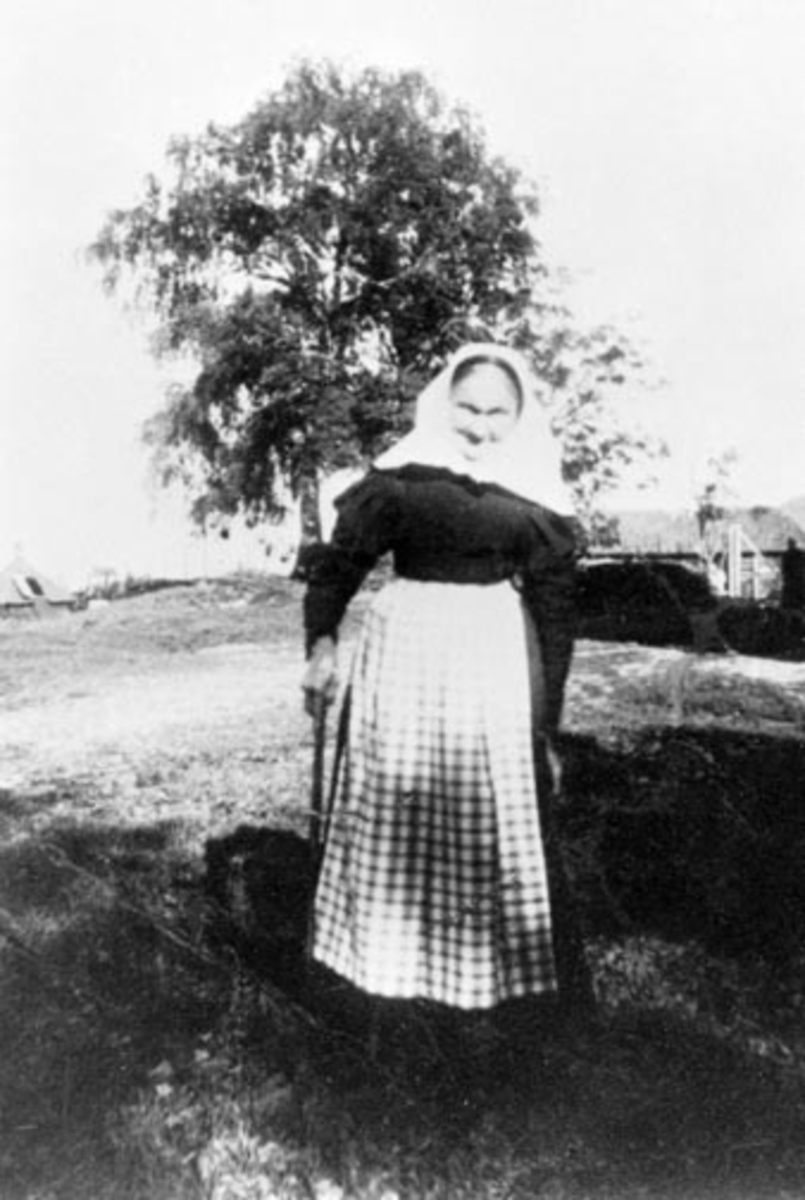 Anno Domkirkeodden, Eldre kone med skaut og forkle på Rør store, Ringsaker.