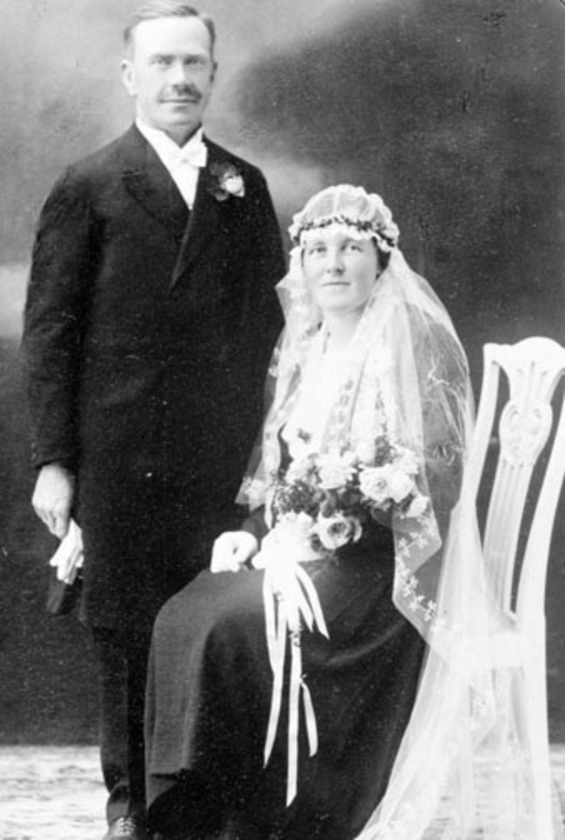 Anno Domkirkeodden, Brudepar. Nils A. Sørbo og Ingrid Olga Kristine Sandbu, Bakken, Nes, Hedmark.