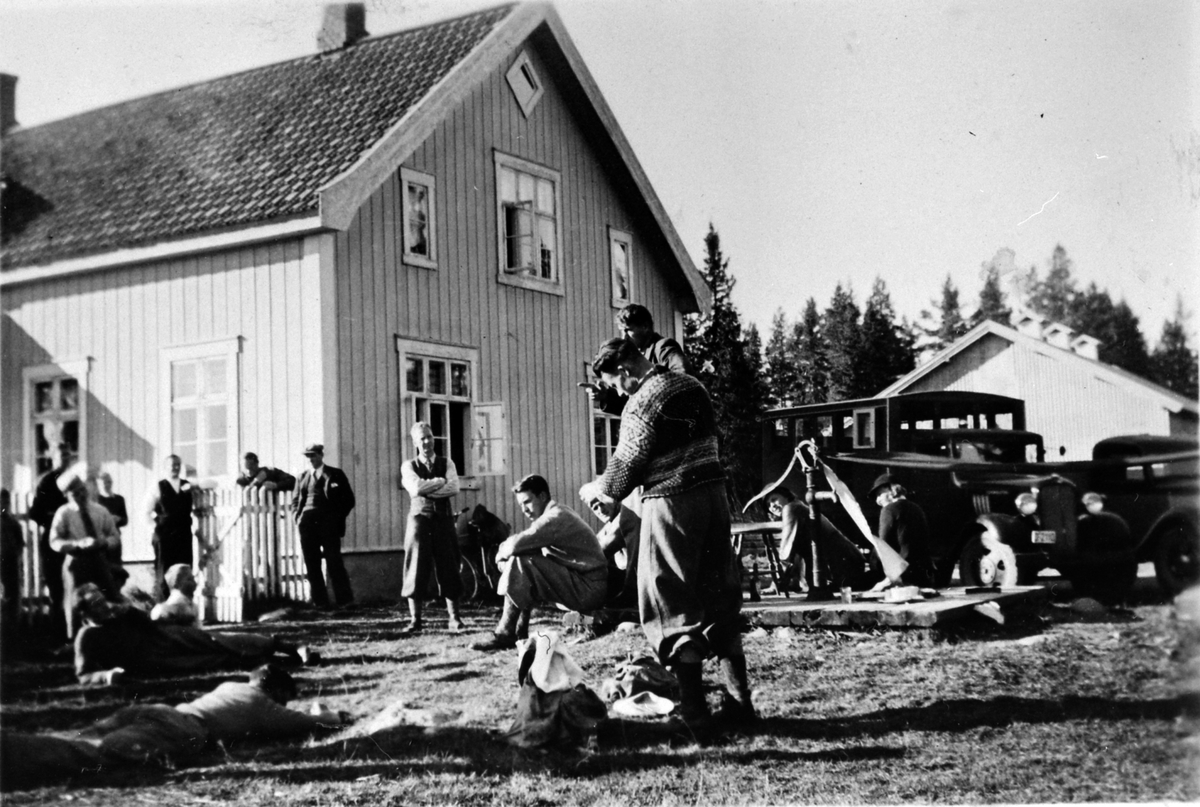 Anno Domkirkeodden, Fram Idrettslag, orienteringsløp ved Kvilheim, trolig 4. oktober 1936, stor gruppe løpere.