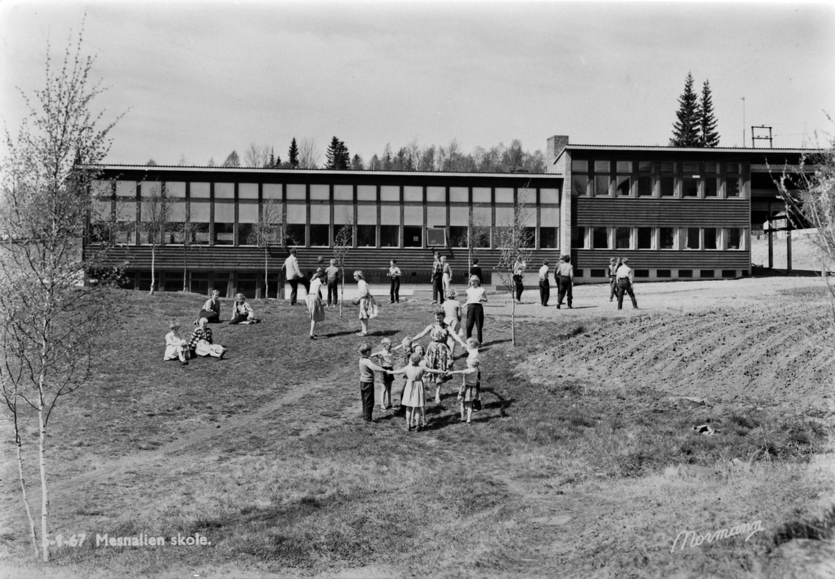 Anno Domkirkeodden, Mesnalien skole, Ringsaker. Elever og lærere på uteplassen.