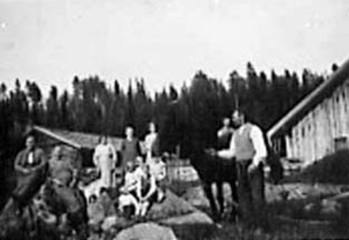 Anno Domkirkeodden, EKSTERIØR: NYSETRA, ROMEDAL ALLMENNING, HEST, GRUPPE: 12 VOKSNE OG BARN FORAN