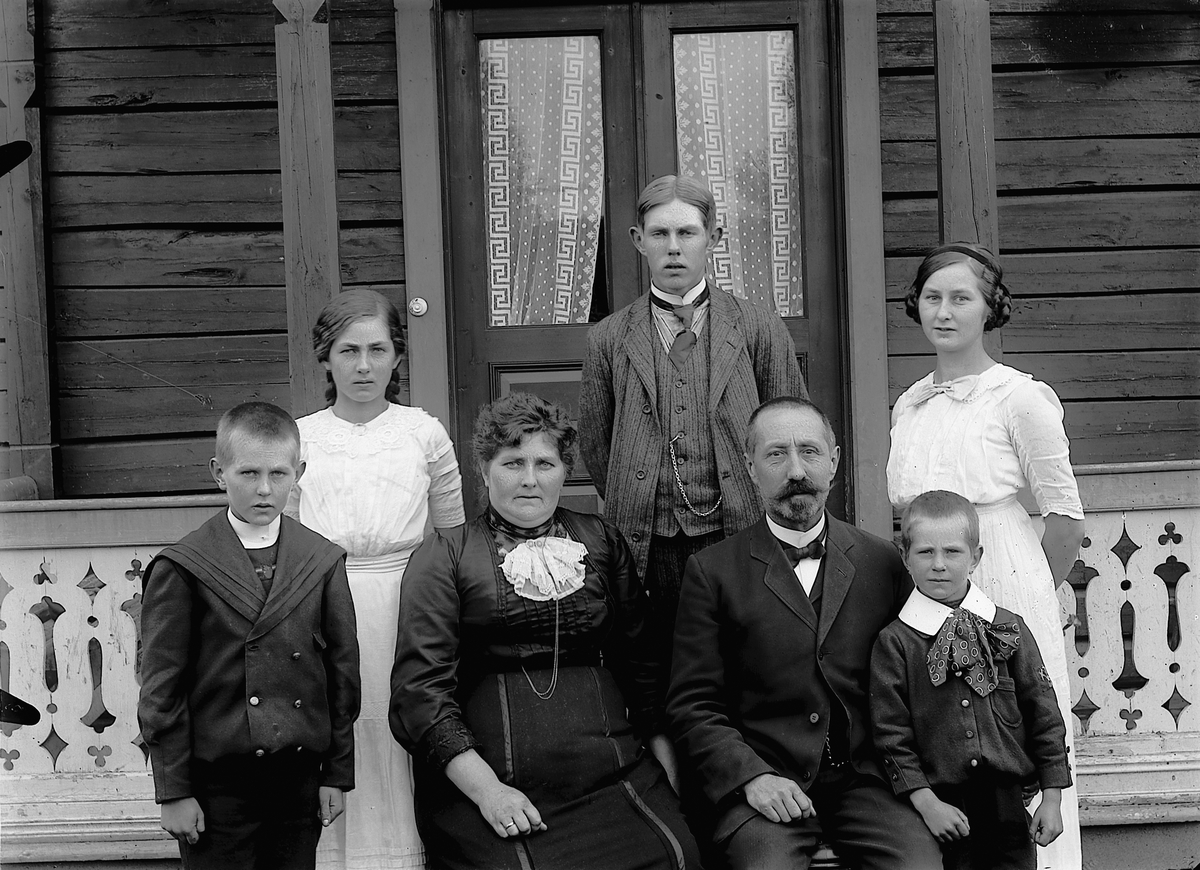 Martin Finborud, FAMILIEGRUPPE 7. DOKTOR BØHMER. RINGSAKER. FORAN F. V ODD, MARIE JÆGER BØHMER, NIKOLAI, OLAV MAGIDUS. BAK: HJØRDIS, GEORG, OG DAGNY MARIE BØHMER.