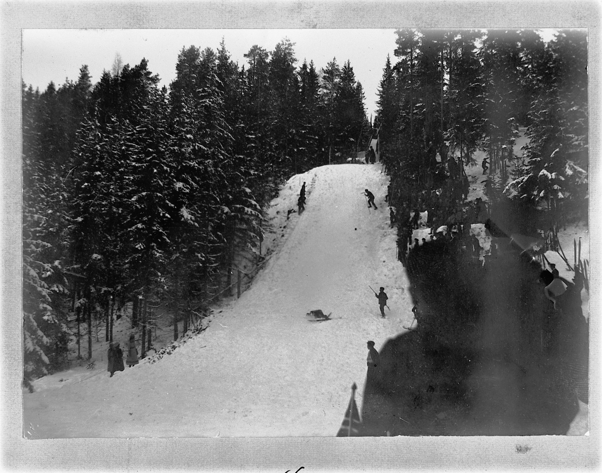 Johan Albert Steen, HAMARBAKKEN, HOPPRENN 26-1-1902. SKIRENN. STO FERDIG TIL BRUK I 1902 OG VAR DA ARENA FOR DET FØRSTE AMTSKIRENNET MED 188 HOPPERE, OG 1500 TILSKUERE VAR TILSTEDE.