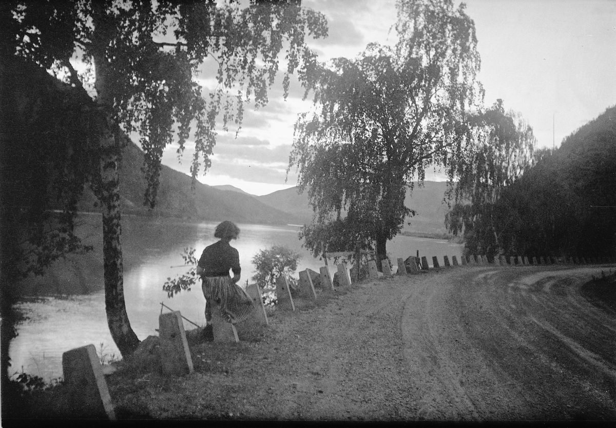 Håkon Prestkværn, Gudbrandsdalen? Ukjent kvinne ved en landevei, landskap, stabbesteiner,