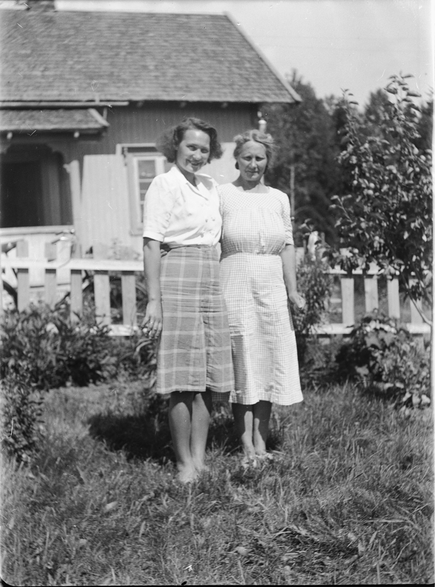 Ole M Martinsen, To kvinner i en hage med gjerde.