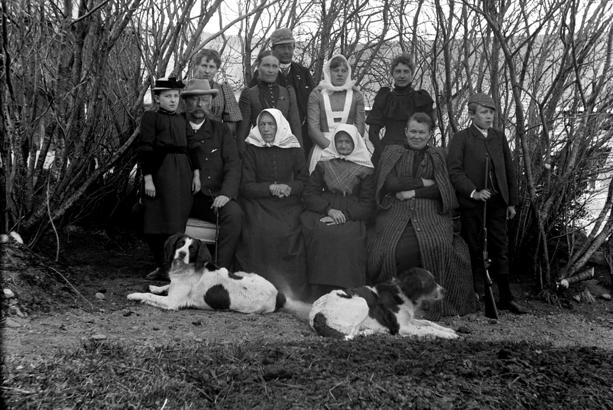 Ole Hansen Løken, GRUPPE 11, MENN, KVINNER, BARN, HUNDER, FORAN F. V ANTONETTE ( TULLA ) HERSOUG, PAUL RING, " GAMLA", "ELDGAMLA", ANTONETTE RING, FØDT TODDERUD OG BARTHOLD RING. BAK F. V. UKJENT, UKJENT, UKJENT, MIMI LØKEN OG UKJENT. SE OGSÅ HHB-1908