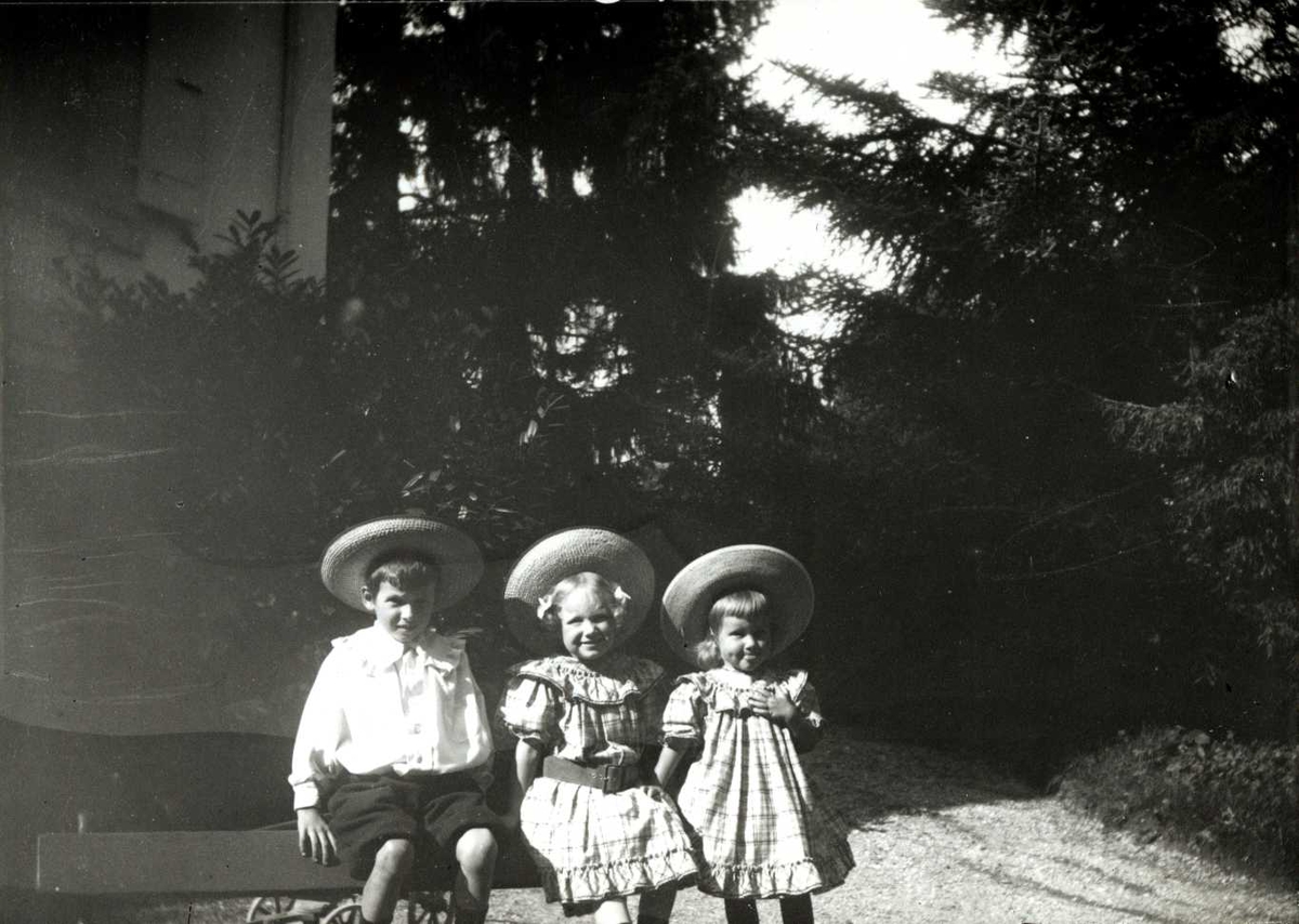 Fredrik Emil Faye, Gruppeportrett, Sveits. Barnegruppe utendørs. Ant. fra serie fotografert av kammerherre Fredrik Emil Faye (1844-1903), Dal gård, Ullensaker.