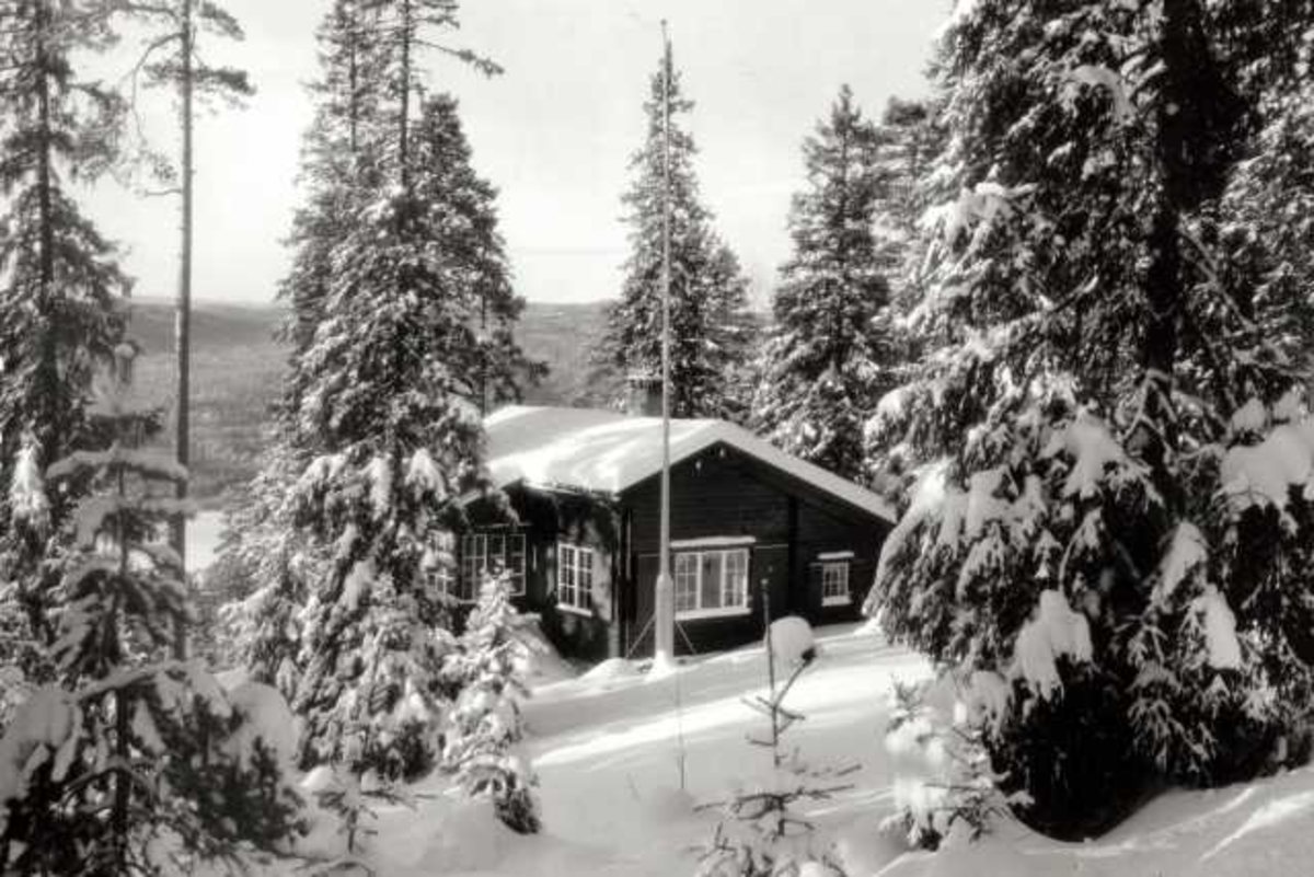 Hermann Christian Neupert, Nordmarka, Oslo. Vinterskog med hytte.