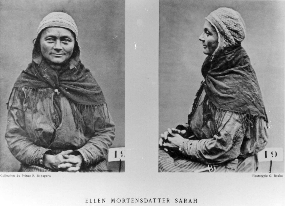 G. Roche, Roland Bonaparte sin samling. Portrett av Ellen Mårtensdotter Sara. Inngår i Bonapartes sameportretter som nr. 19. Bonaparte