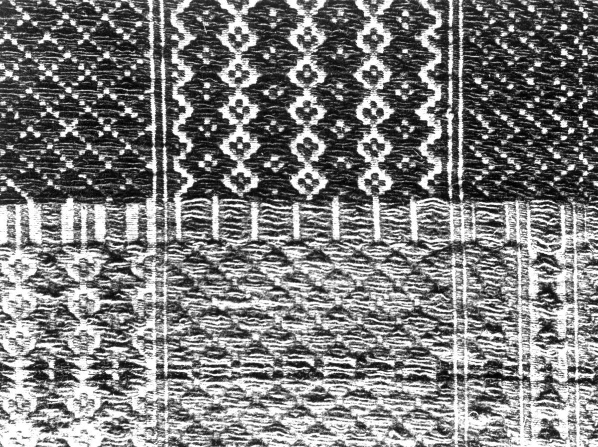 Anna Grostøl, Detalj av skinnfellåkle i skillbragd. Feragen, Rørosbygdene, Røros, Sør-Trøndelag 1939.