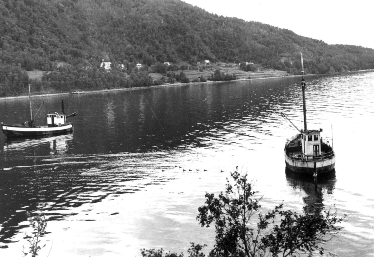 Anna Grostøl, To fiskebåter på vannet. Lyngen, Troms 1947.