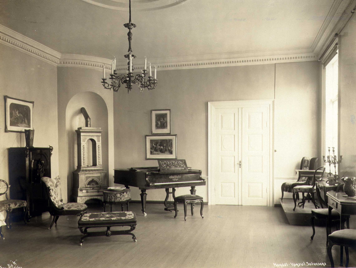Anders Beer Wilse, Interiør, Andorsengården, Mandal, Vest-Agder. Fotografert 1912. Konsul Salvesen villa.