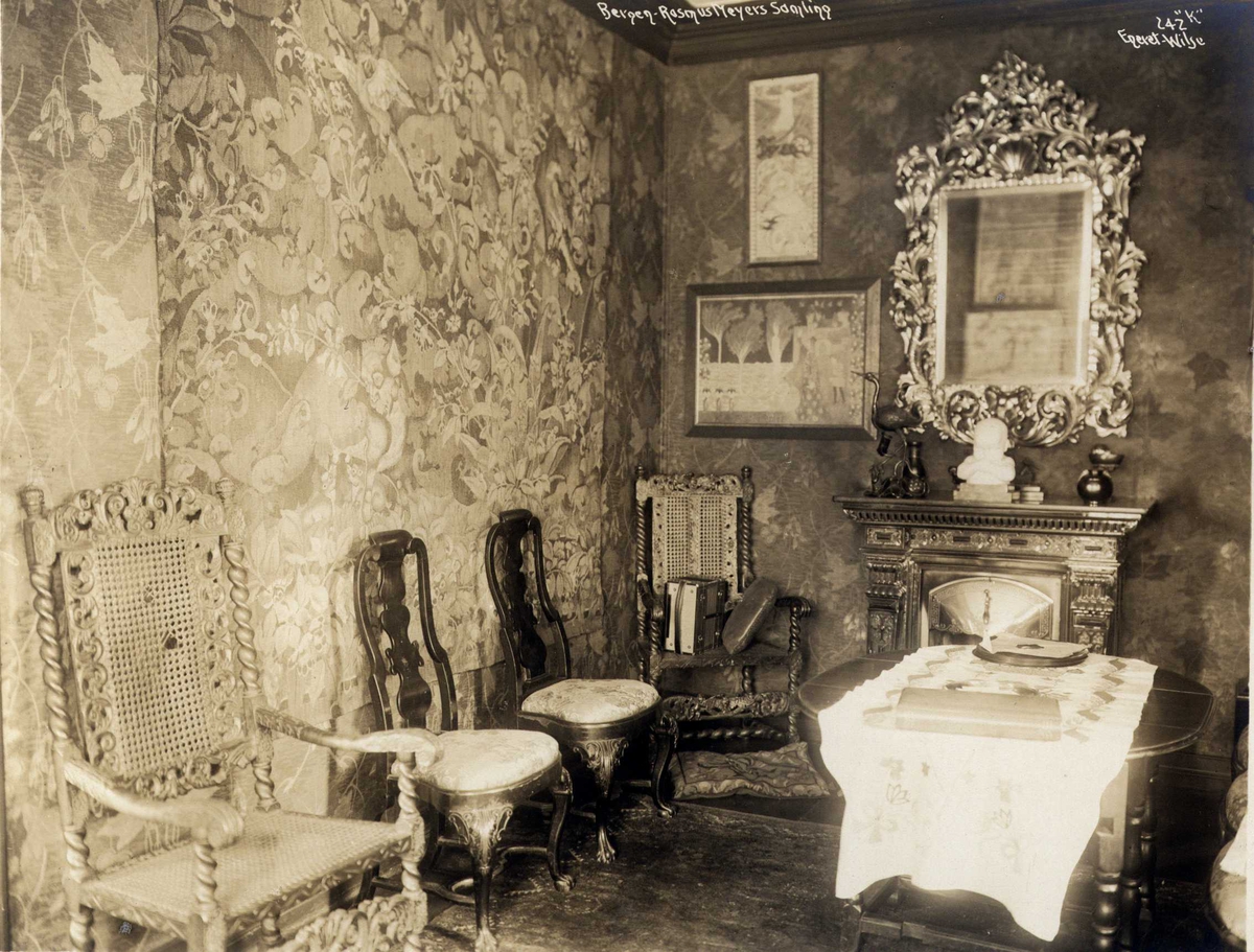 Anders Beer Wilse, Interiør, Rasmus Meyers samling, Bergen Kunstmuseum, Bergen, Hordaland. Fotografert 1912.