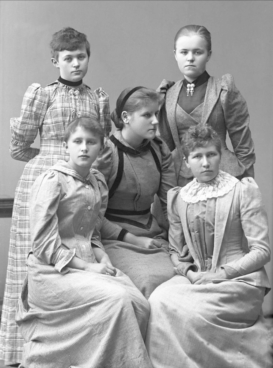 Gustav Borgen, Gruppeportrett, fem unge kvinner, sannsynlig Thekla Ragnhild Resvoll (1871-1948), botaniker, sittende nederst til høyre.