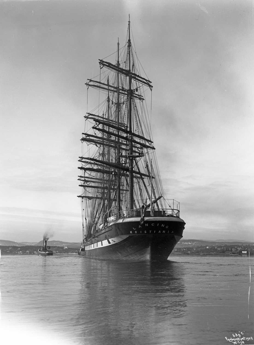 Anders Beer Wilse, Lancing (b. 1866, R. Napier & Sons, Glasgow), 4-mastet skip, Norges største, 409" lang, 44" bred, 2546 tonns