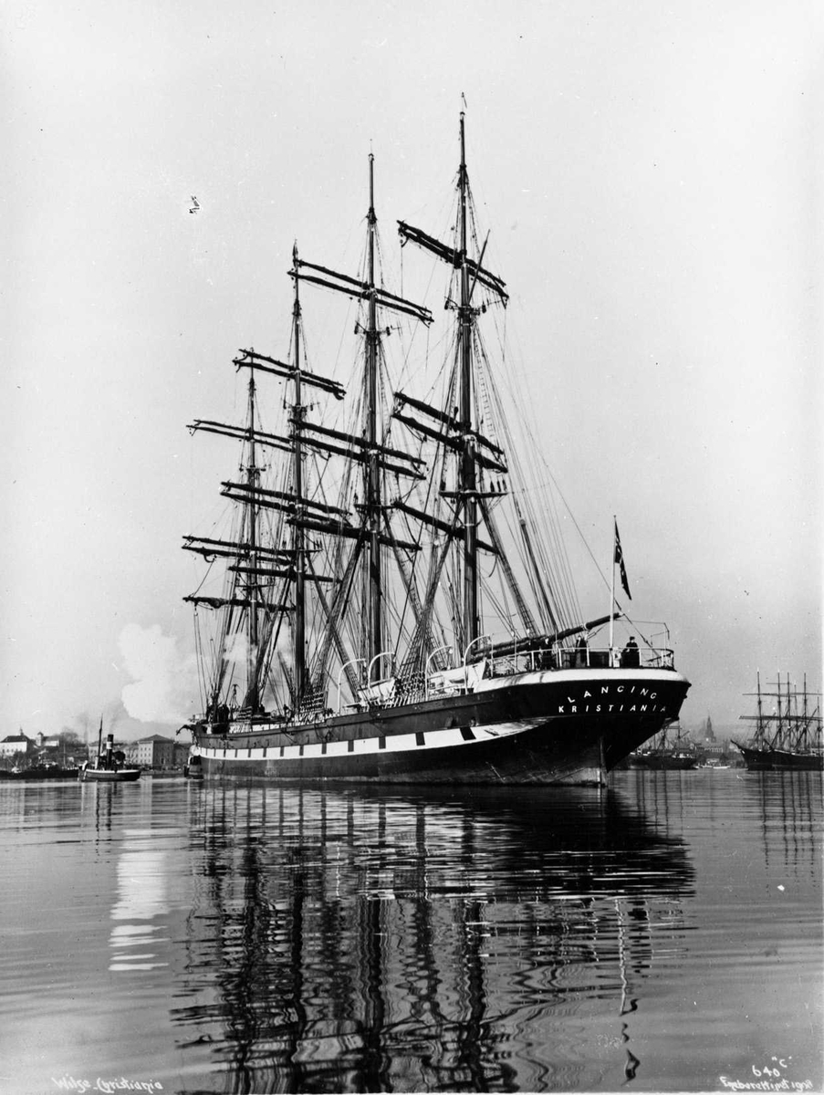 Anders Beer Wilse, Lancing (b. 1866, R. Napier & Sons, Glasgow), 4-mastet skip, Norges største, 409" lang, 44" bred, 2546 tonns