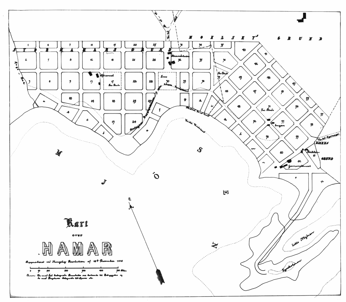 Anno Domkirkeodden, Hamarkart fra 1848, 1:2000. Se En innlandsby vokser fram bilde nr. 9.