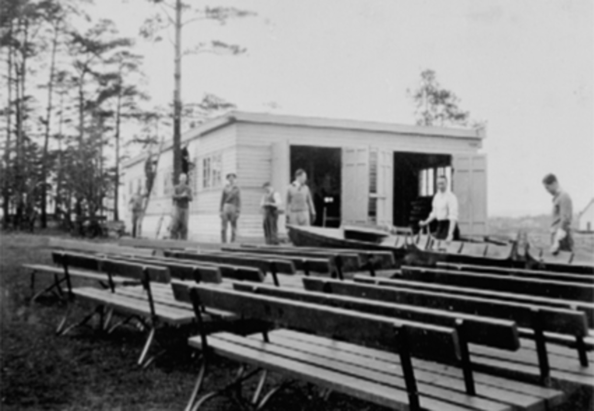 Anno Domkirkeodden, MALING AV BÅTHUS, HAMAR ROKLUBB, TJUVHOLMEN, BENKER, MANGE MENN