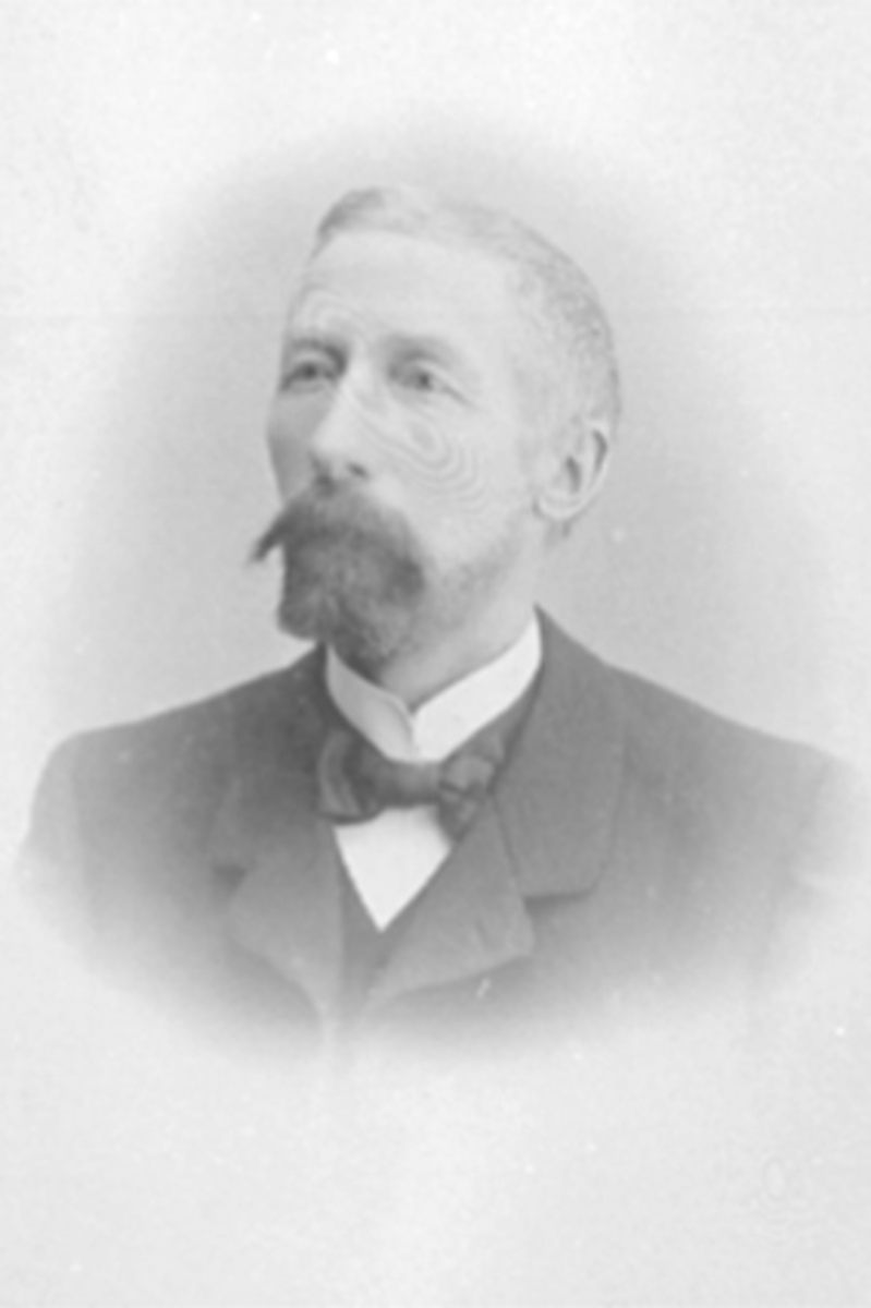 Anno Domkirkeodden, PORTRETT: GUSTAV WETTEN F: 26/08-1853, HANDELSBORGER, GARVMESTEROF 8876. Født på Vetten i Furnes. Senere eier av Kveberg i Vang. Gift med Marie Larsdatter Lerhus i Vang (414-5692).