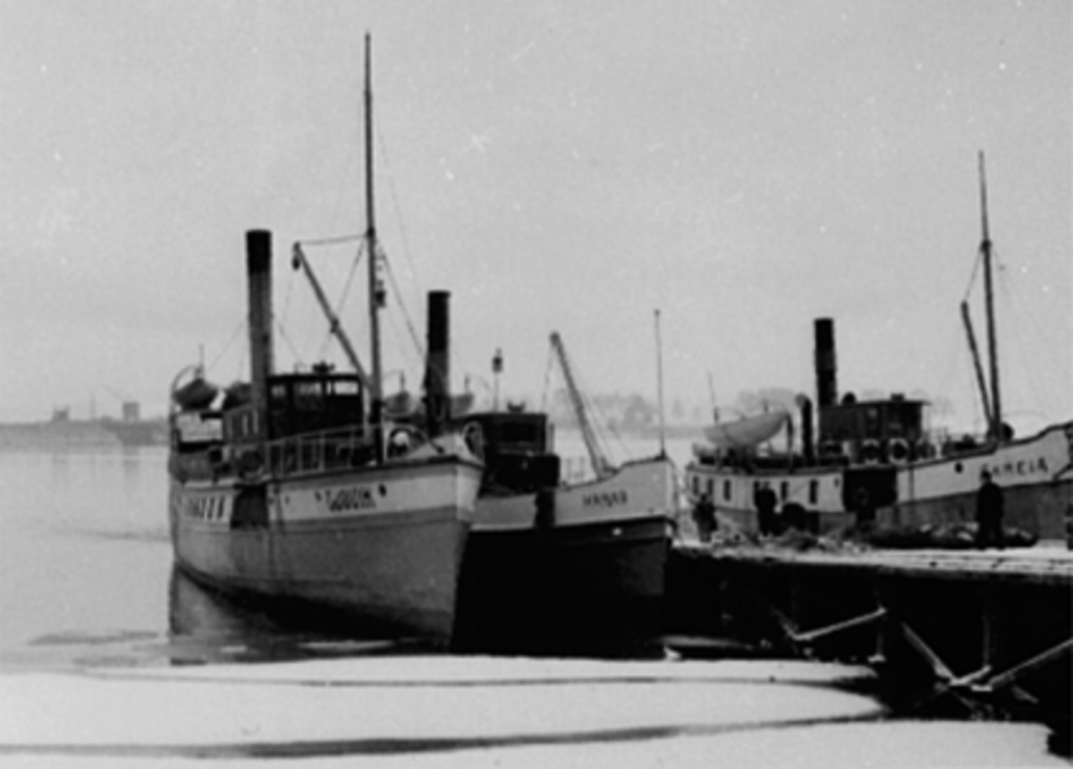Anno Domkirkeodden, MJØSBÅTENE D. S. GJØVIK, D. S. HAMAR, D. S. SKREIA, HAMAR BRYGGE, VINTER