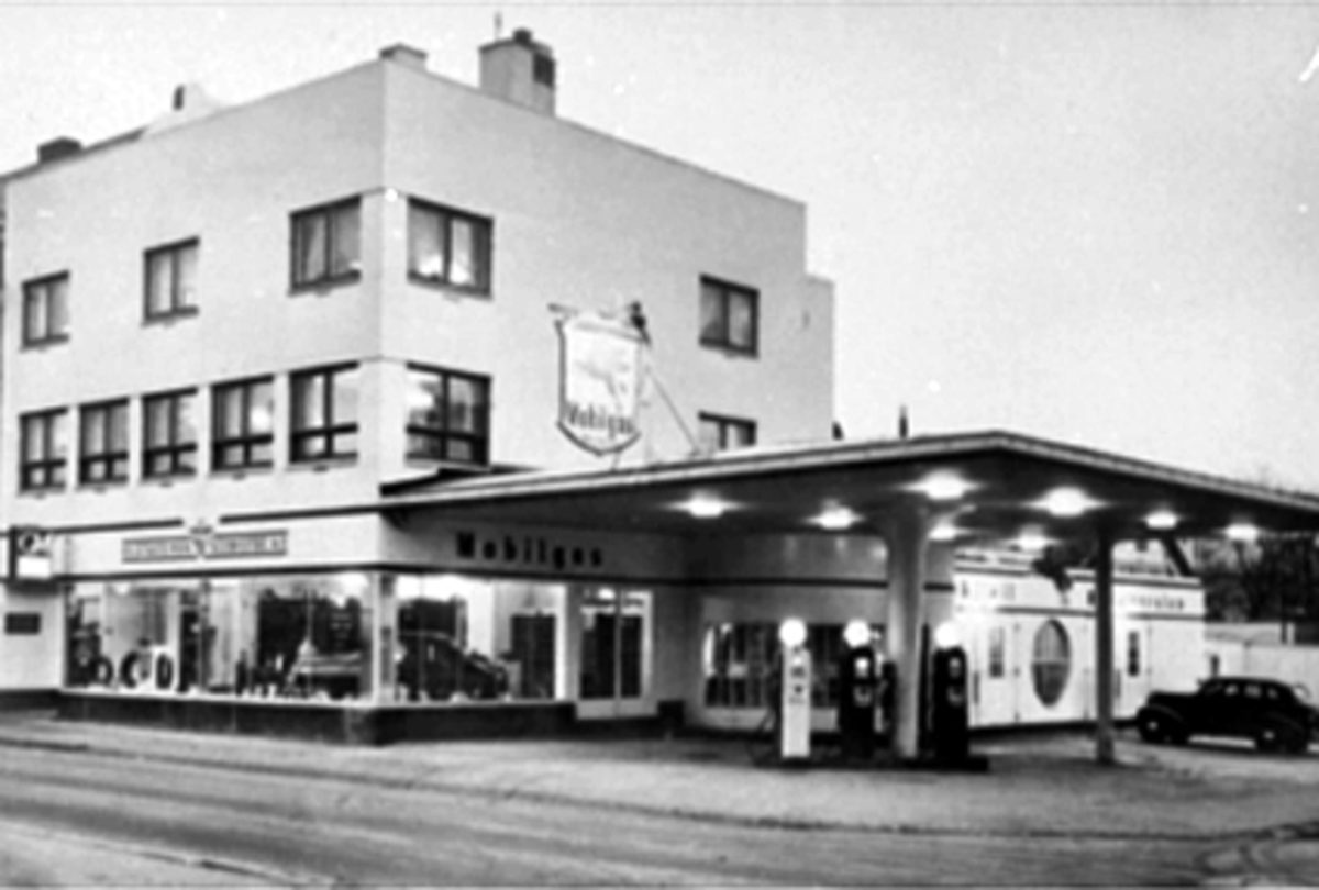 Anno Domkirkeodden, OUSTADS MEKANISKE VERKSTED, MOBIL BENSINSTASJON, FUNKISSTIL, VANGSVEGEN 43, ØSTRE GATE