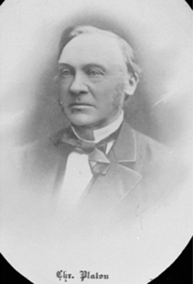 Anno Domkirkeodden, PORTRETT: CHRISTIAN FREDRIK STOUD PLATOU, 1824 - 1883, AJER GÅRD, HANDELSBORGER NR. 3, 19. MAI 1849, FORMANN AV HAMAR HANDELSSTANDS FORENING 1854, 1856, 1862. SE HAMAR BORGERBOK S. 18. NYUTGIVELSE 1998.