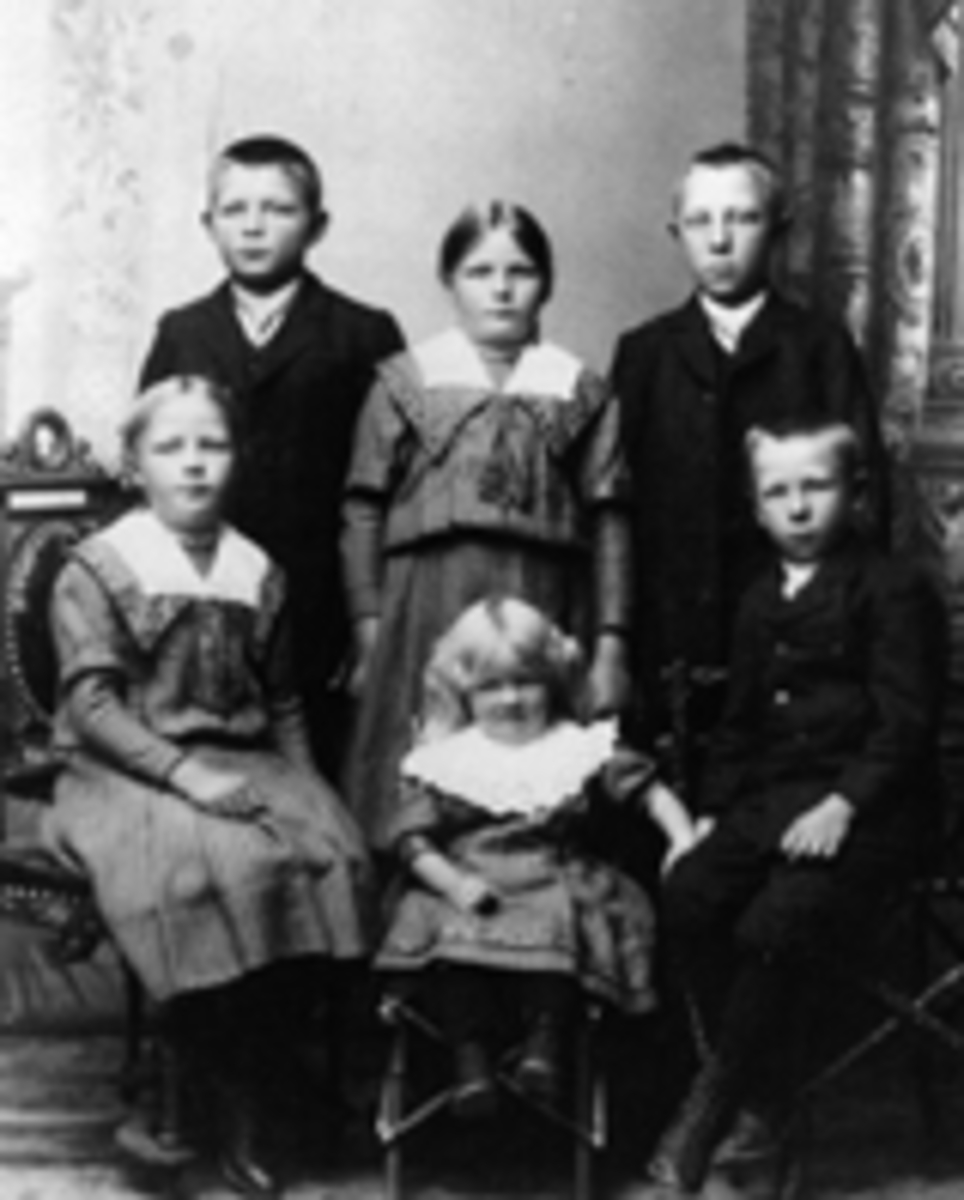 Anno Domkirkeodden, Seks søsken på Storihle, Furnas. Bak fra venstre er Nils, Kari (gift med Mons Lier, Brøttum) og Hans Storihle (overtok garden i 1929). Foran fra venstre er Helga (gift med Ola Jevanord på Nordre Jevanord) , Ingeborg (gitf med Henry Hansen, Oslo) og Martin Nils Storihle (overtok garden med broren i …