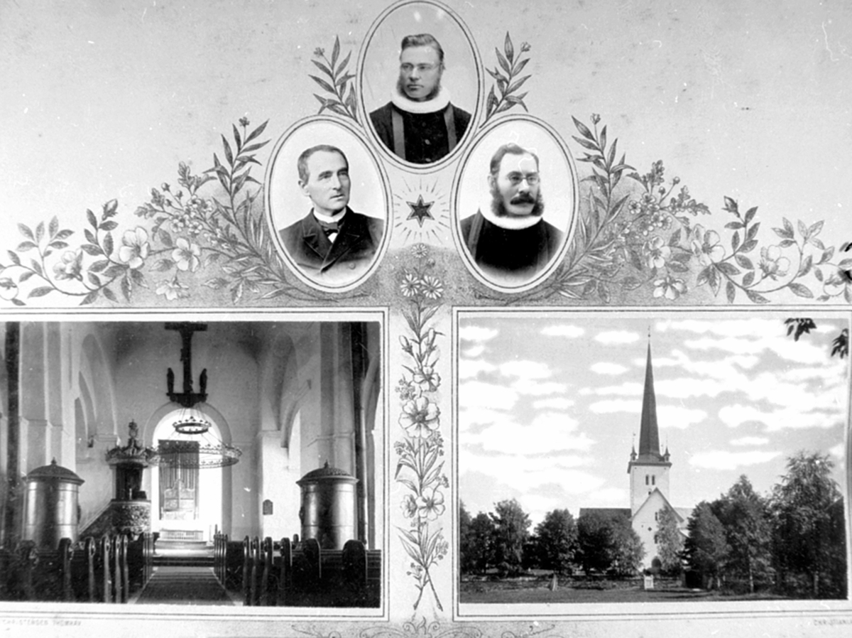 Anno Domkirkeodden, Montasje fra Ringsaker kirke. Interiør med lukket altertavle. Tre portretter av prester.