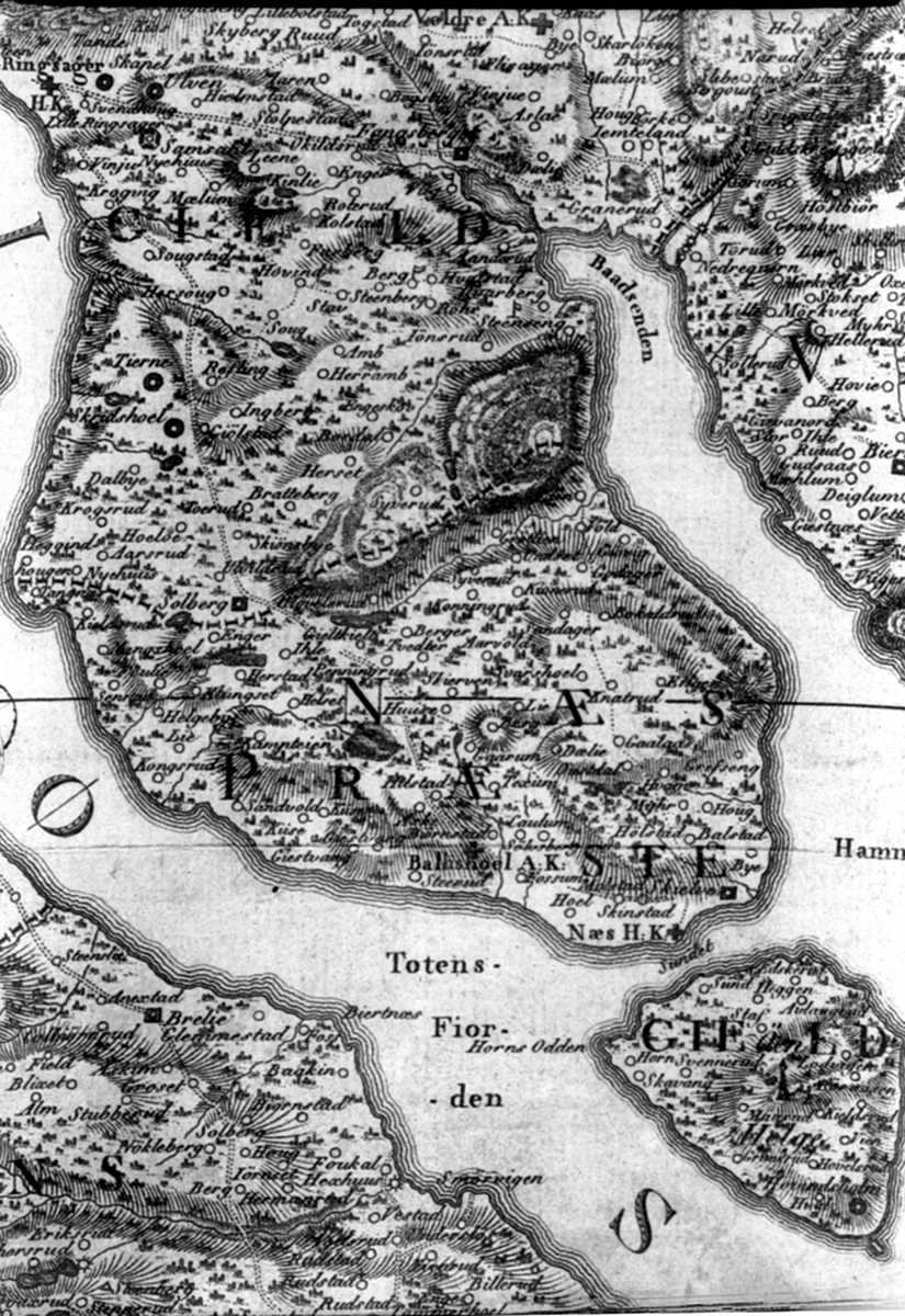 Anno Domkirkeodden, Repro av vegkart for Nes og Helgøya 1750.