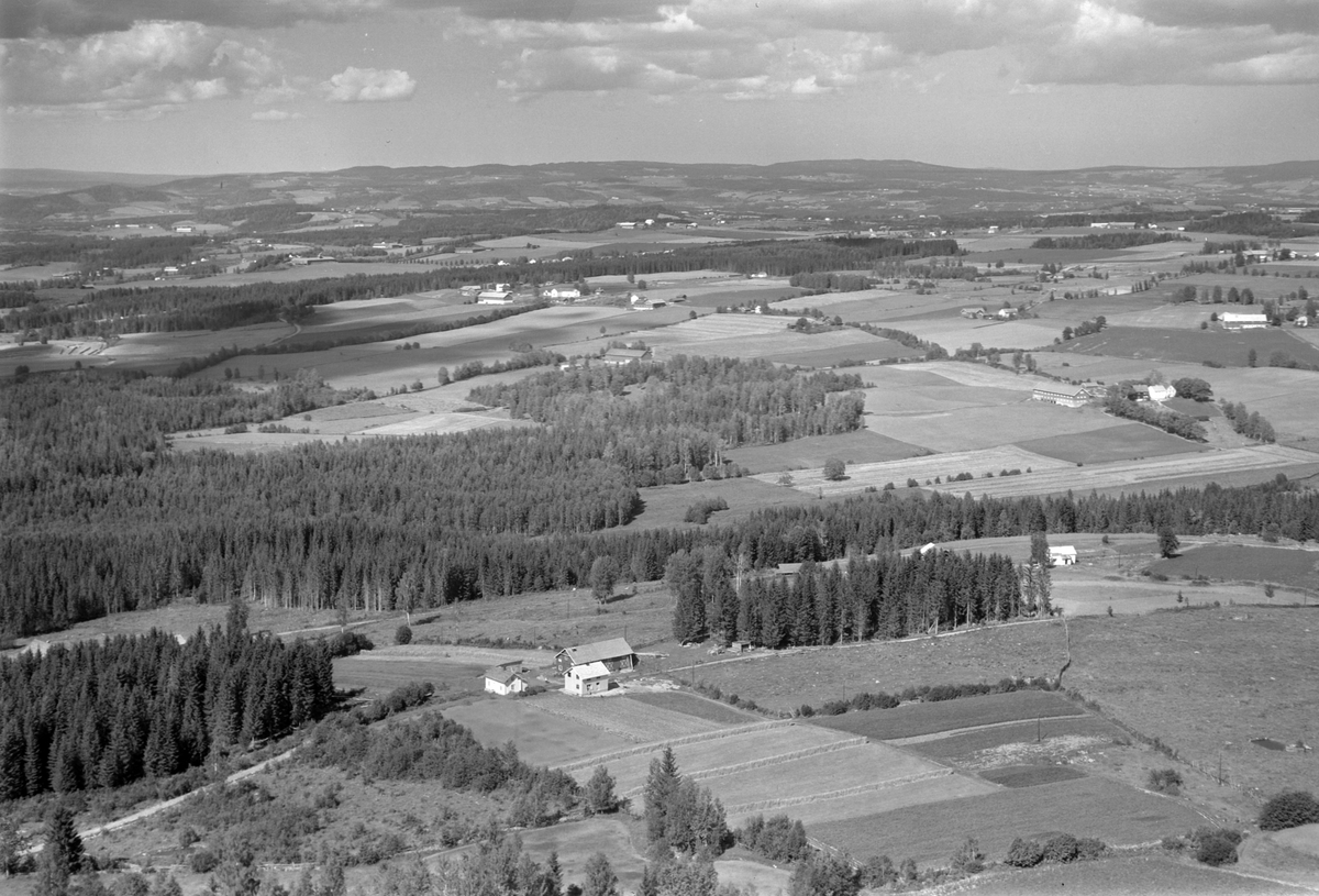 Widerøes Flyveselskap A/S, Flyfoto, gardsbruk, Stensby, Smedstua, Nes, Hedmark.