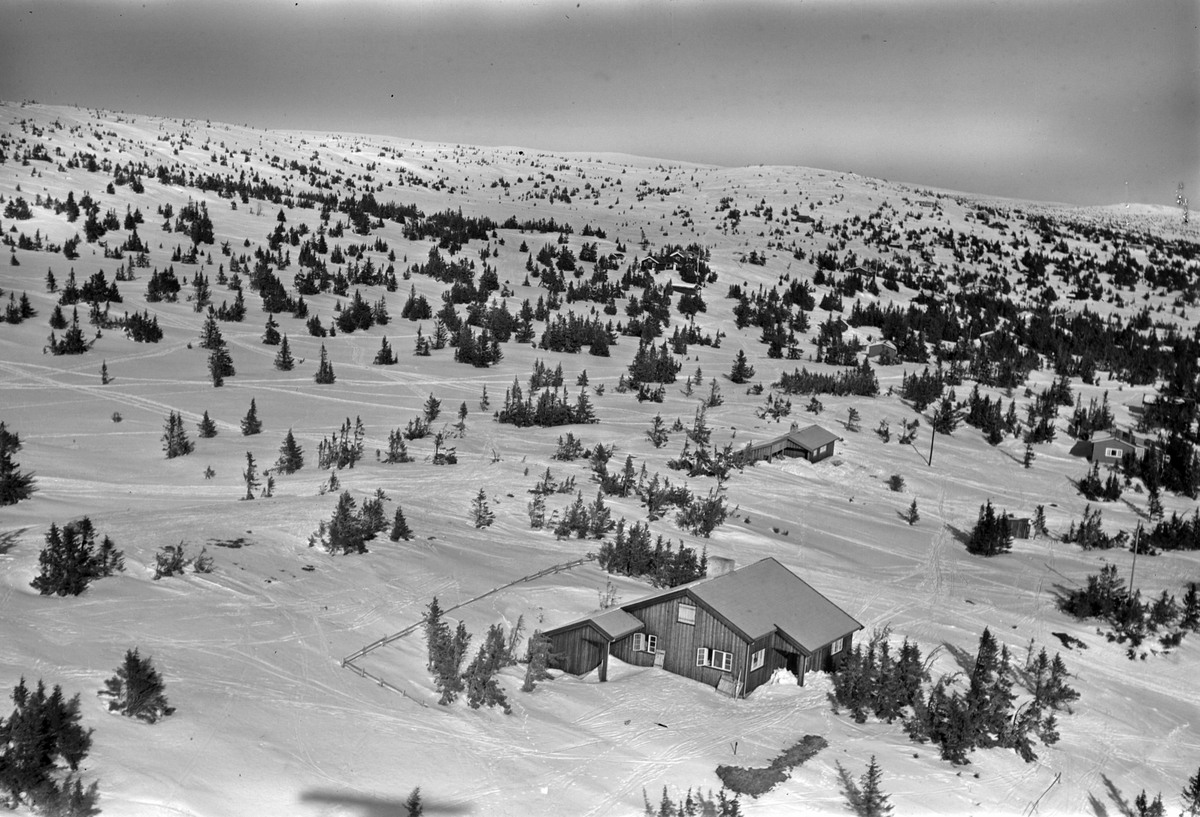 Widerøes Flyveselskap A/S, Flyfoto av bebyggelse i vinterlandskap på Sjusjøen, Ringsaker Almenning.