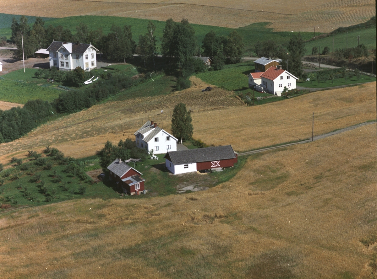 Widerøes Flyveselskap A/S, Flyfoto, Hageberg, gamle Jølstad skole i bakgrunn, Gaupen, Ringsaker.