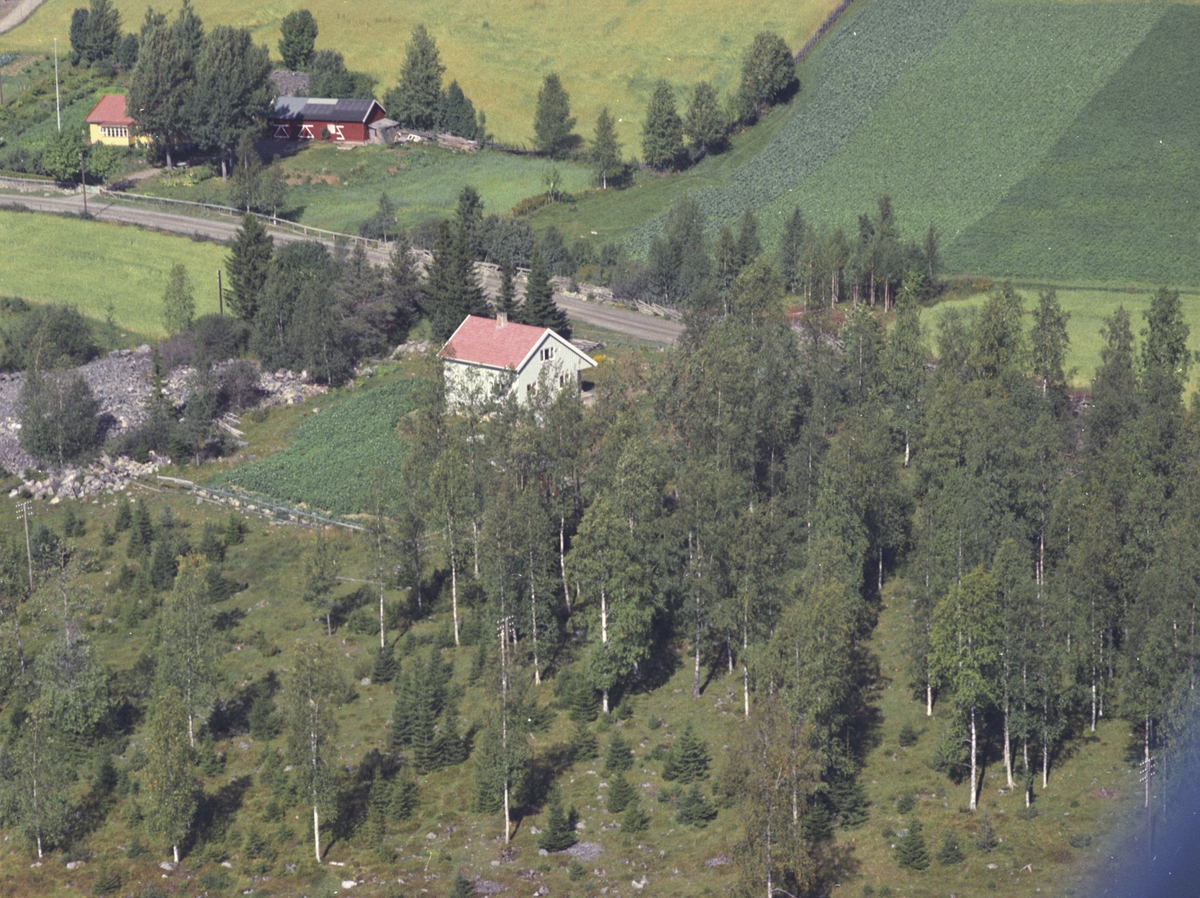 Widerøes Flyveselskap A/S, Flyfoto, Lismarka, Ringsaker. Dette bolighuset ligger på nedsiden av hovedvegen ved søndre Olasveen i Åsmarka