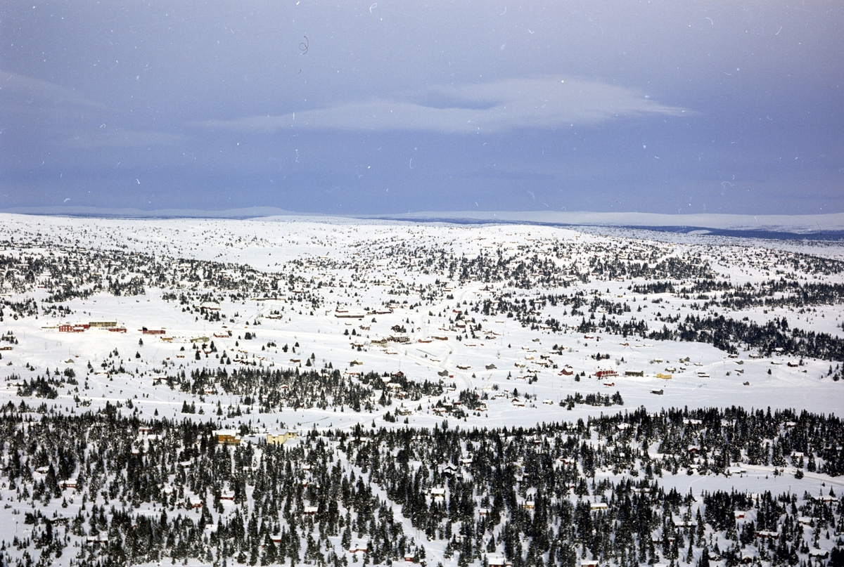 Widerøes Flyveselskap A/S, Flyfoto, Sjusjøen, vinter, hyttebebyggelse, Ringsaker.