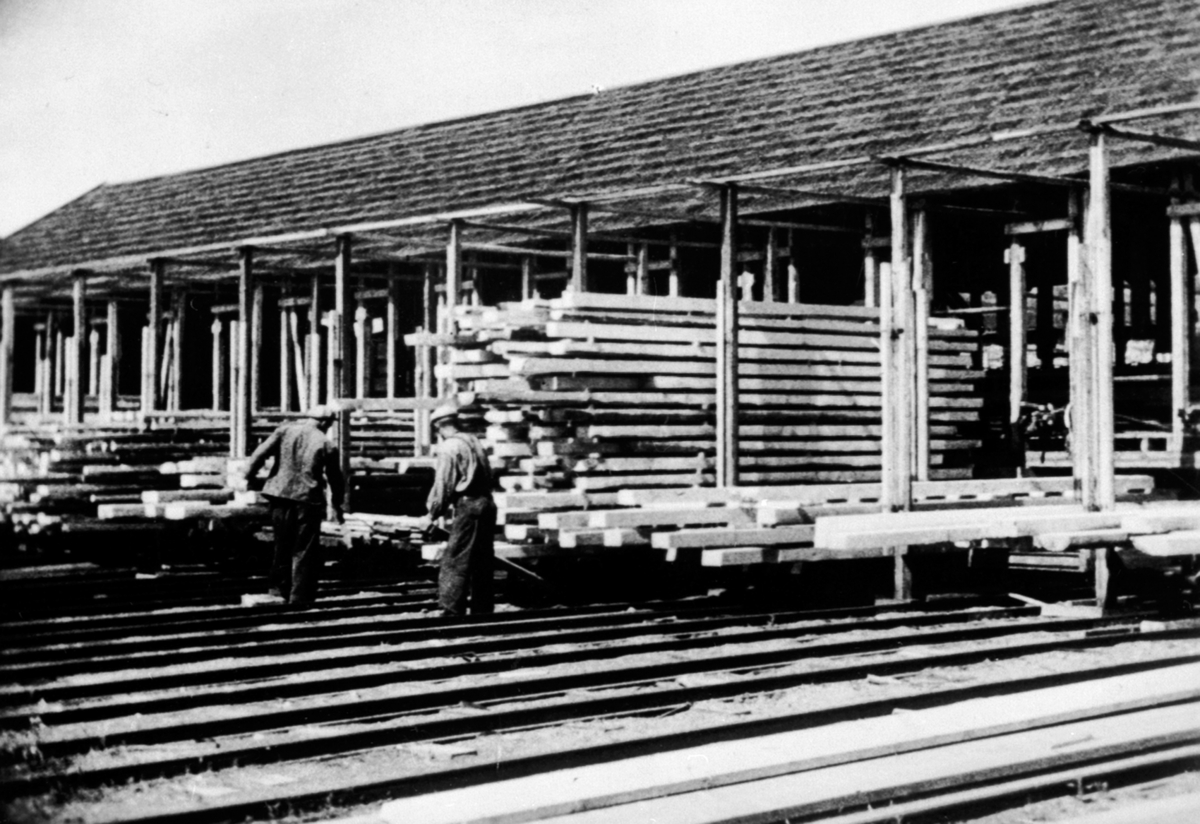 Anno Domkirkeodden, Eksteriør, tørkelager for materialer, vogner på skinner, Berger Langmoen A/S, Brumunddal.