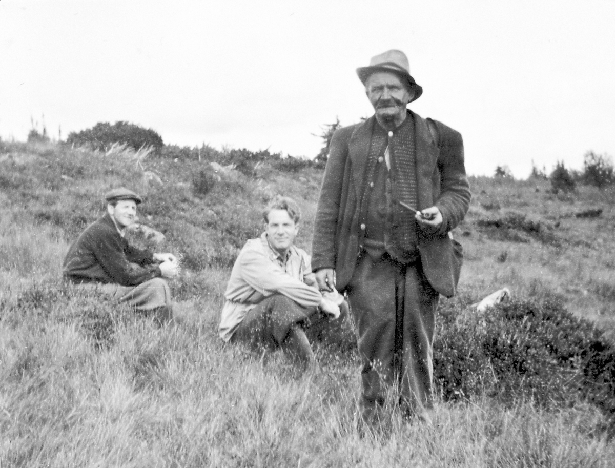 Anno Domkirkeodden, 3 menn på fjelltur. Bak fra venstre er Fredrik Framnes, Sverre Framnes. I forgrunnen er Ludvik Olestadengen "Ludden", ved Grunna, Ringsakerfjellet.