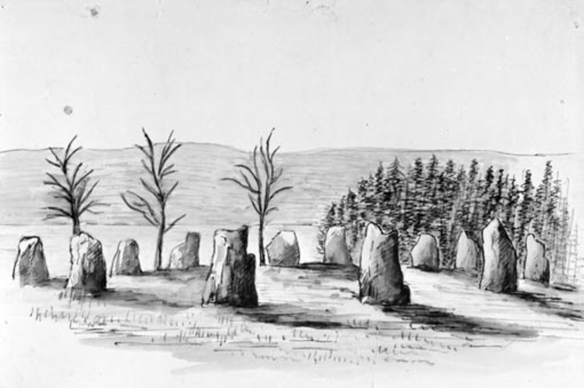 Anno Domkirkeodden, Tegning av tolvsteinringen på Ring, Ringsaker, oldtidsminne.