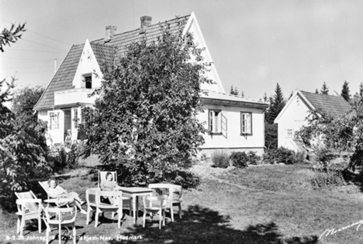 Anno Domkirkeodden, Postkort, Johnsgård, Nes, Hedmark. Bygd 1918 av Johannes Johnsen Johnsgård (1857-1945) fra Oslo, Tekst på kort "Johnsgård Kr. hvilehjem".