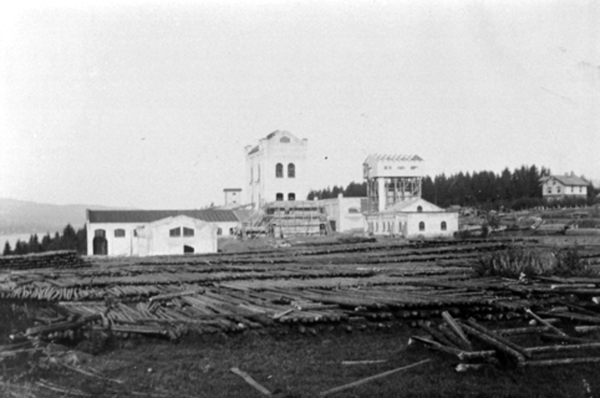 Anno Domkirkeodden, Eksteriør, Moelven Cellulosfabrikk, tømmerlager i forgrunn.