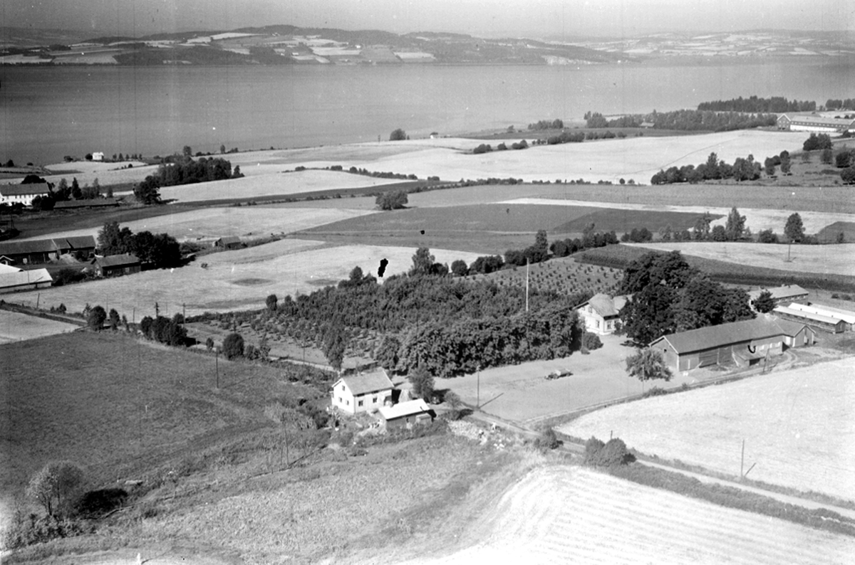 Widerøes Flyveselskap A/S, FLYFOTO SOLHAUG I FORGRUNNEN, FREDHEIM TIL HÖYRE, STANGE