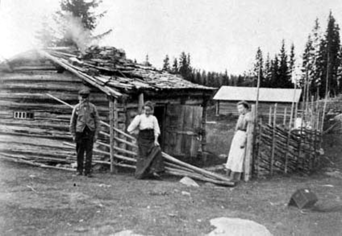 Anno Domkirkeodden, VELTSETRA, MÆHLUMSVOLLEN SETER, SETERSTØRHUS, GRUPPE: 3 FRA VENSTRE: ENGEBRET SLETVOLD, DATTER OLINE GIFT: LILLEHAGEN, SLETVOLD, RANDI FØDT: MÆHLUM