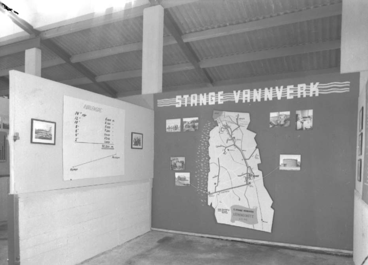 Anno Domkirkeodden, STANGE BYGDEUTSTILLING, UTSTILLINGSPLASSEN, HAMAR, STANGE VANNVERK, KART OVER LEDNINGSNETT PR. 1/6-1953.