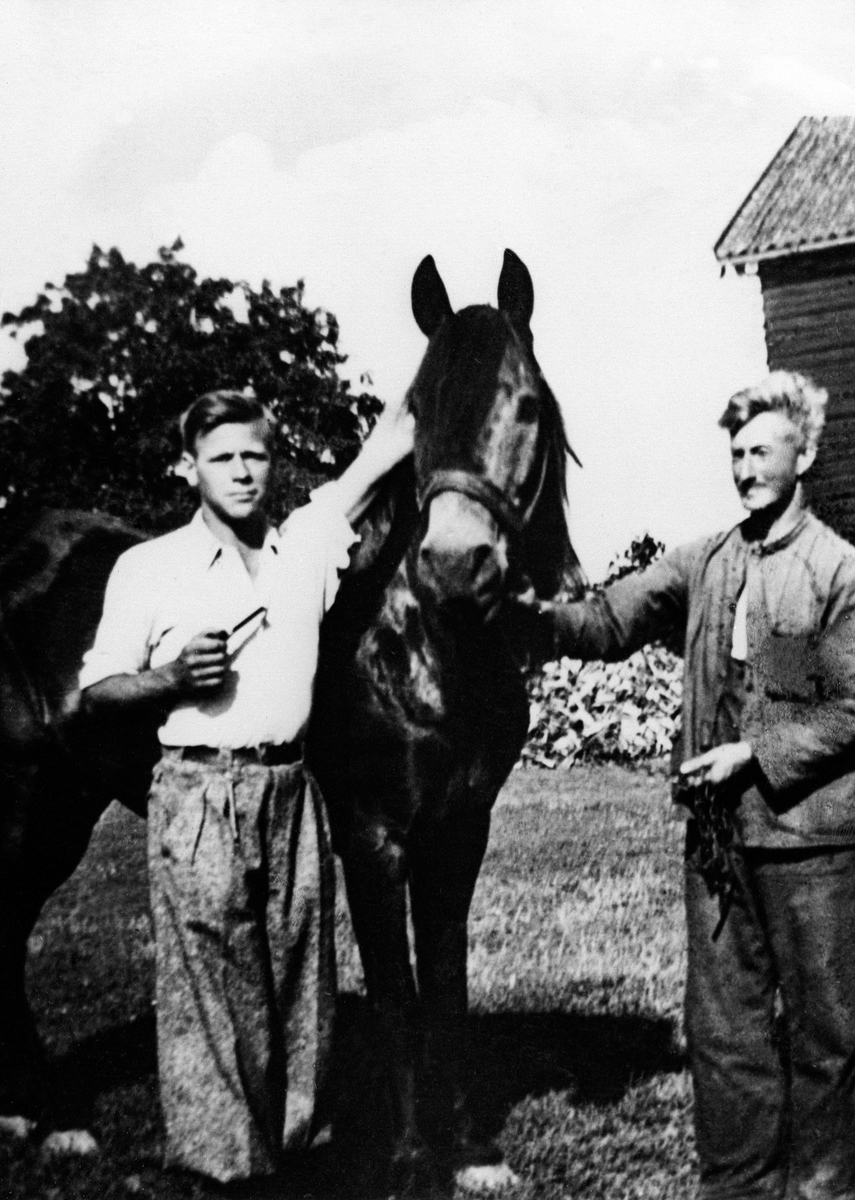 Anno Domkirkeodden, GRUPPE: 2 MENN MED HEST MELLEM SEG, NILS BUSVOLD, EDMUND BAKSTAD, BUSVOLD,