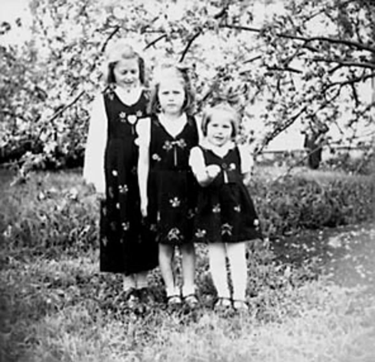 Anno Domkirkeodden, BARN, J ENTER I BUNAD, ANNE HUSE DOBLOUG, BRITT HUSE OG, UNN HUSE ROSENVINGE KOLDERUP, CA. 1948.