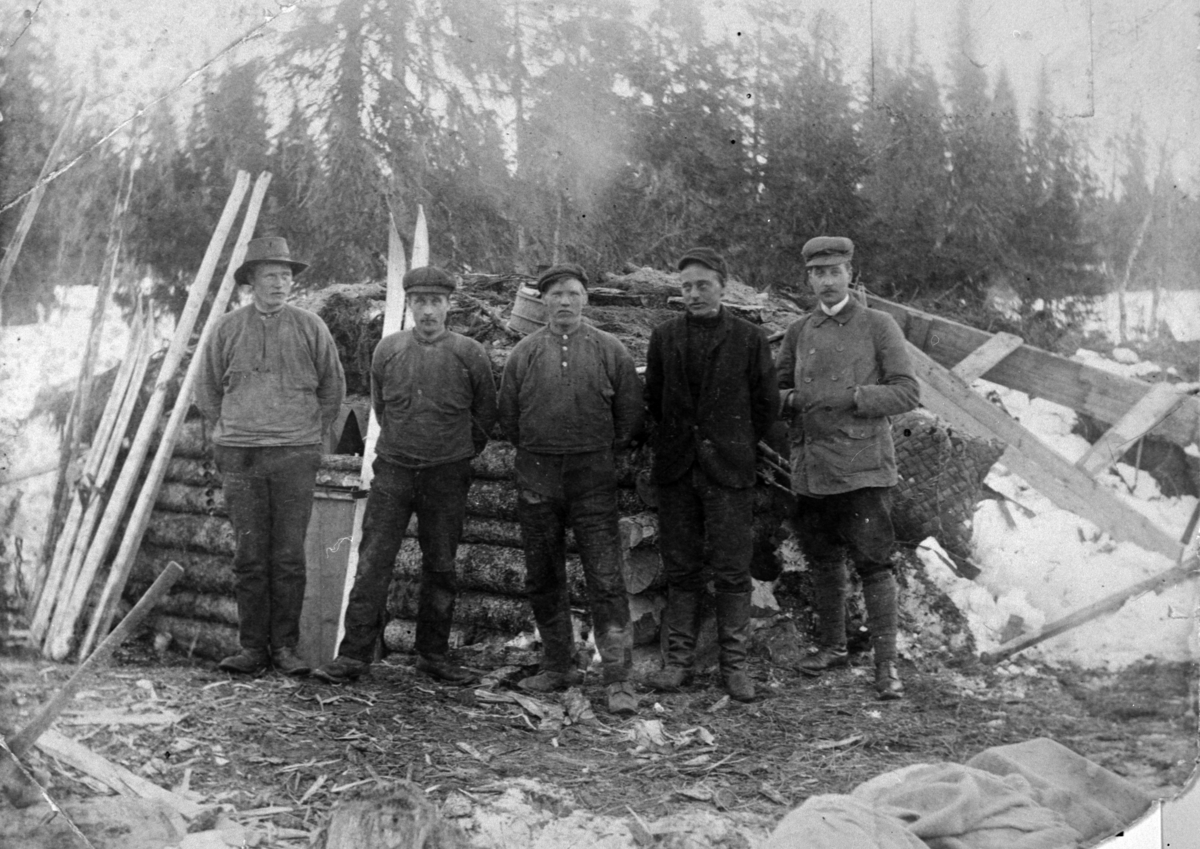 Anno Domkirkeodden, EKSTERIØR: TØMMERKOIE, ROMEDAL ALLMENNING. GRUPPE: 5 MENN MED SKI FORAN, FRA VENSTRE: KASPER DYRESEN, MAGNUS LUNDEN, KRISTIAN GRÅBERG, MARTIN VESTBY, LAURITZ PEDERSEN. Dublett 0417-02494