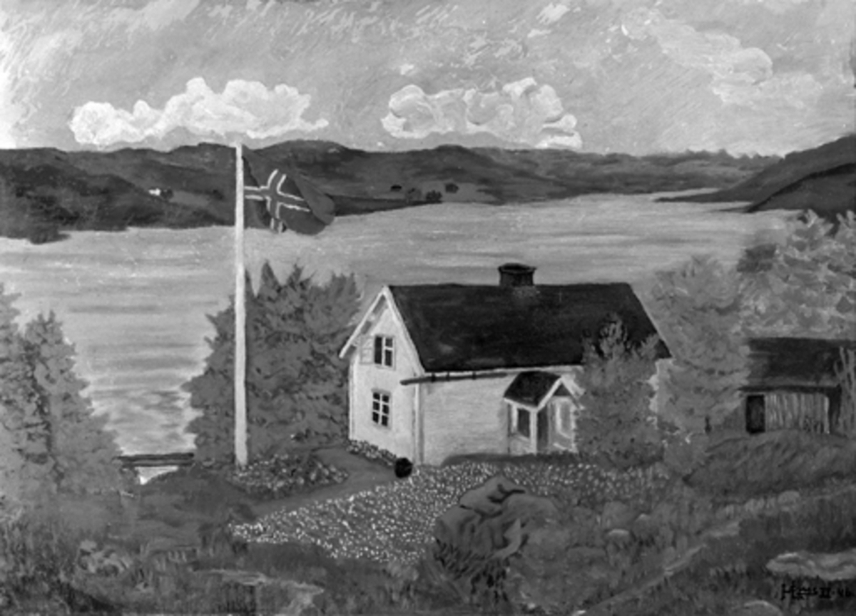 Anno Domkirkeodden, MALERI BRUENGEN FRA 1946. , MALT AV HÅKON LØVÅSSE DIG-024301 FOR FARGEBILDE.