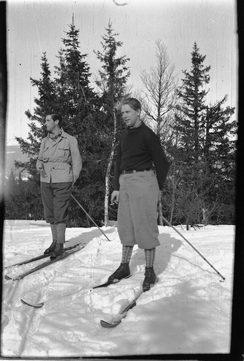 Håkon Prestkværn, To menn på ski i skogen.